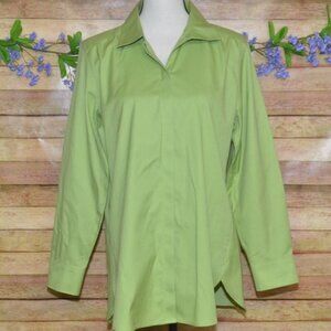 Chico's Lime Green Button Up Long Sleeve Cotton No-Iron Blouse Top Size 1 US M 8